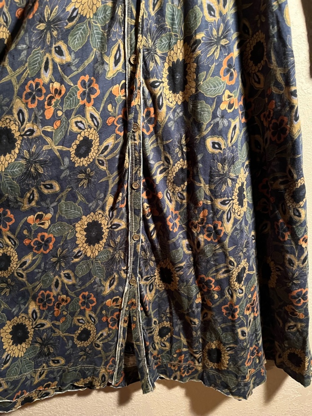 NATURAL LIFE Christa Knit Maxi Dress Navy Tan Dahlias  100% Cotton - Picture 11 of 12